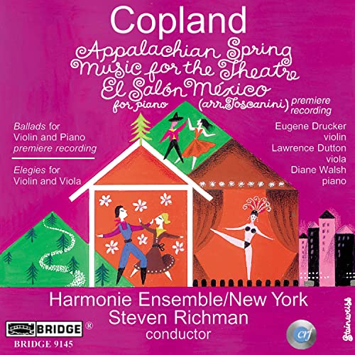 CD cover for Copland's "Appalachian Spring" with illustrated dancers and buildings.