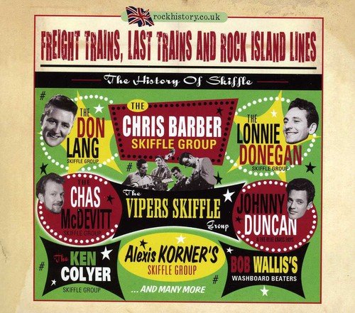 "Album cover with green background, red title, and musician portraits."