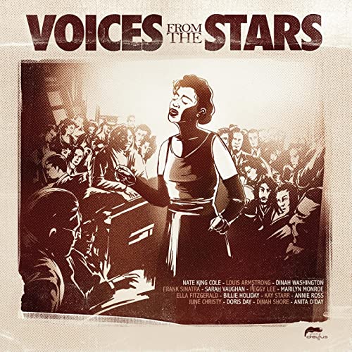 Vintage-style vinyl album cover featuring a singer and audience illustration.