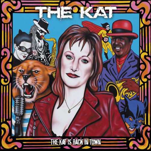 Album cover art featuring a woman surrounded by musicians and cats.