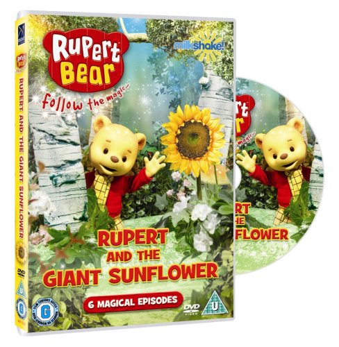 Rupert Bear DVD cover featuring Rupert and a giant sunflower.