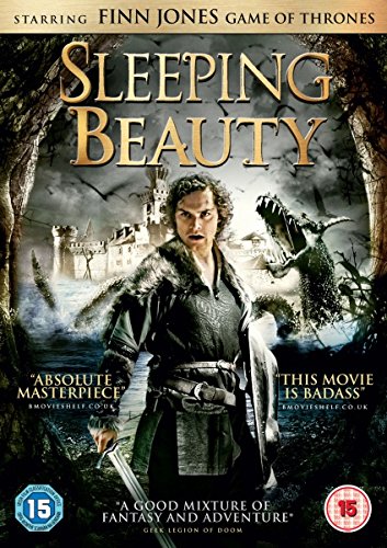 DVD cover of "Sleeping Beauty" featuring a man holding a sword, with a dragon in background.