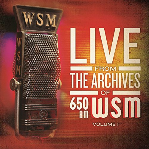 "Vintage microphone with 'WSM' on a red background with white text 'LIVE FROM THE ARCHIVES'."