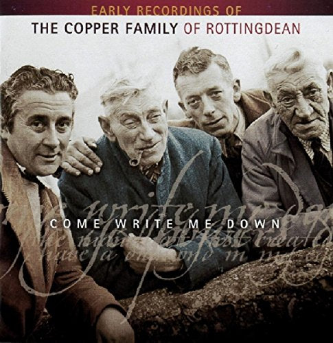 "CD cover with four older men in a sepia-toned photograph, overlayed text."