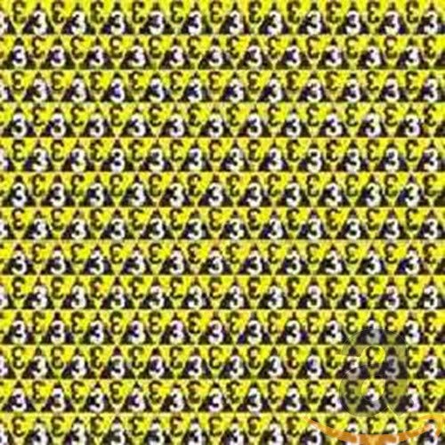 Yellow background densely covered with repeating black "3" shapes.