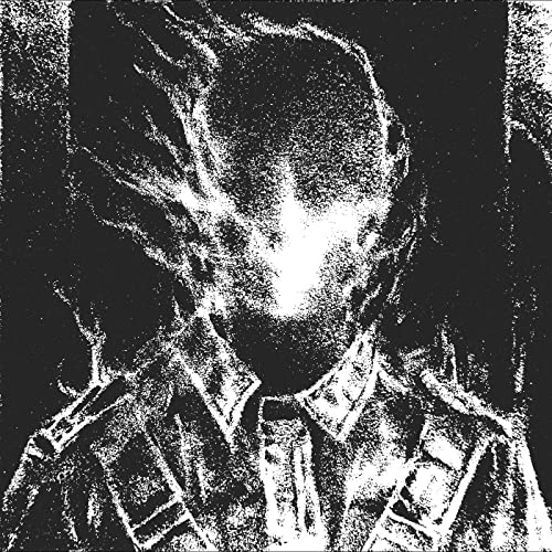 Abstract black and white portrait of a figure with blurred features.