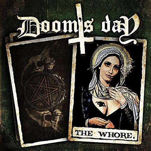"Album cover with tarot cards featuring a woman and pentagram symbol."