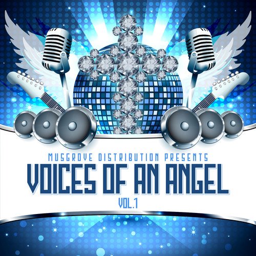 A music CD cover featuring a disco ball and microphones with angel wings.