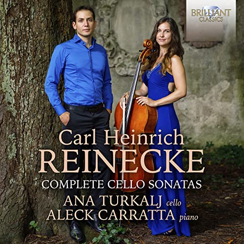 Musicians with cello and piano, album cover for Carl Heinrich Reinecke sonatas.