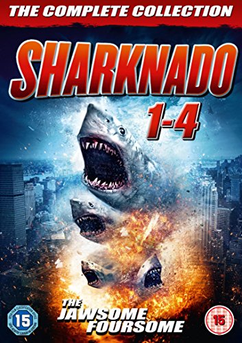Sharknado 1-4 DVD box set cover with sharks in a tornado.