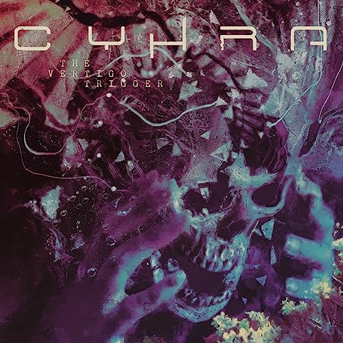 CD cover for Cyhra’s “The Vertigo Trigger” with abstract, dark imagery.