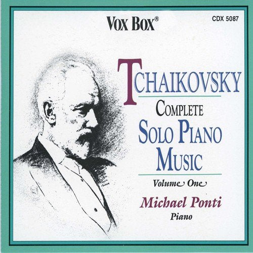 CD case cover with Tchaikovsky portrait and title text, green border, on a white background.
