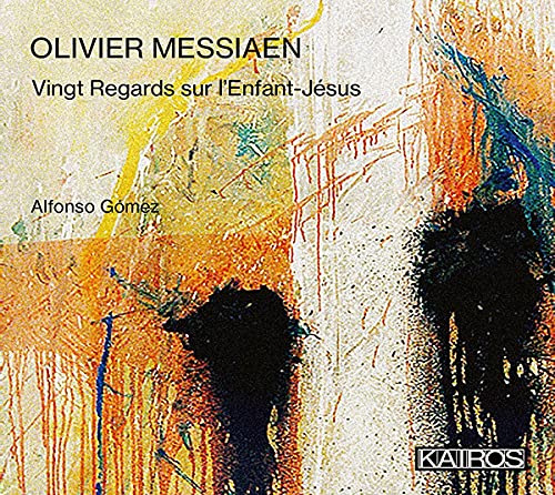 "CD cover with abstract artwork, featuring 'OLIVIER MESSIAEN' and 'KAIROS' text."