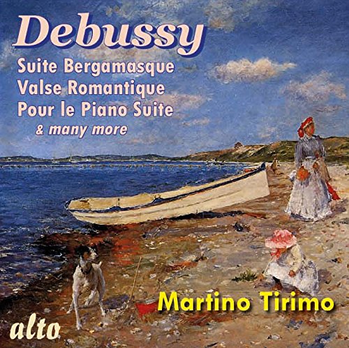 CD cover: Debussy piano music with coastal painting of figures and boat.