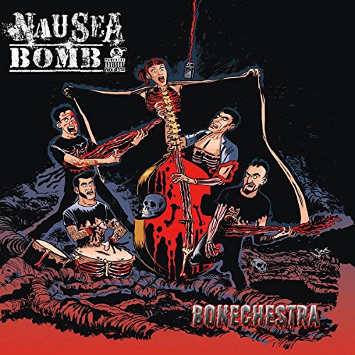 Album cover: grotesque cartoon of figures with a skeletal double bass.