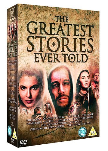 DVD case titled "The Greatest Stories Ever Told" with biblical characters and scenes.