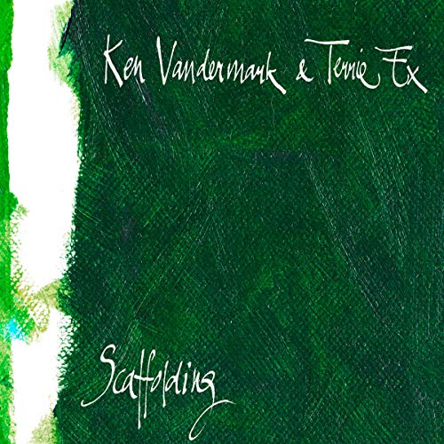 Vinyl album cover with green abstract background and white handwritten-style text.