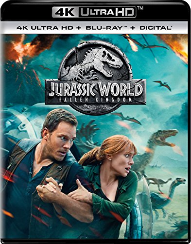 Jurassic World: Fallen Kingdom 4K Blu-ray cover with Chris Pratt and dinosaurs.