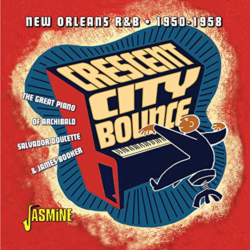 CD cover: red background with piano illustration and "Crescent City Bounce" text.