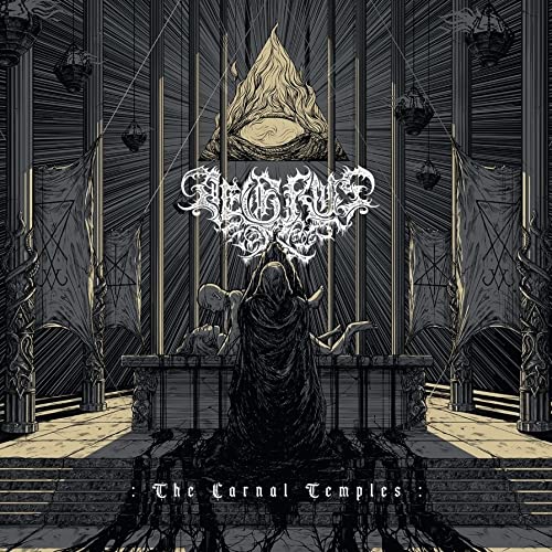 Dark album cover featuring a cloaked figure before a glowing, triangular altar.