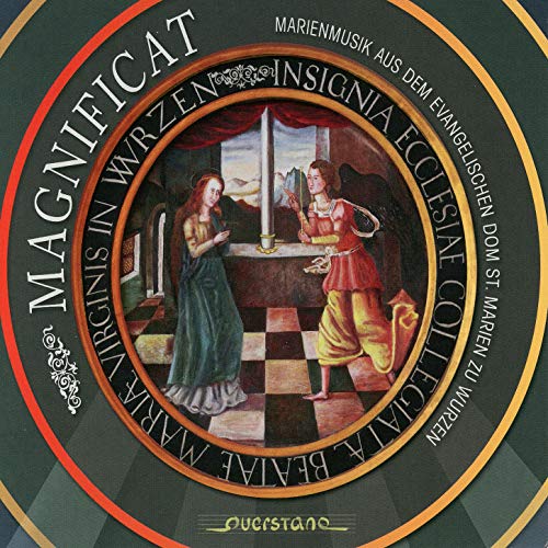 "CD cover with medieval painting of two women in a checkered room."