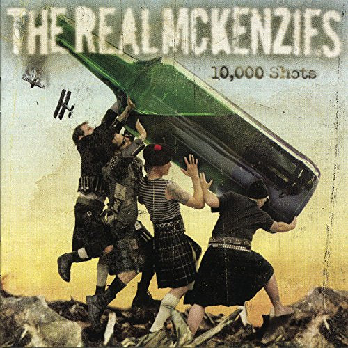 "Album cover with men in kilts holding a giant bottle, 'The Real McKenzies' text."