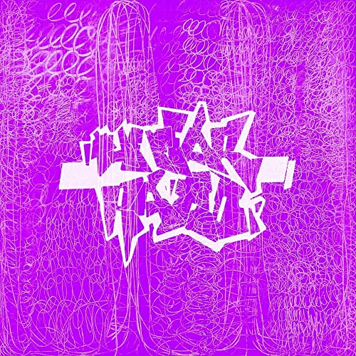 Purple album cover with white graffiti-style text and tangled lines.