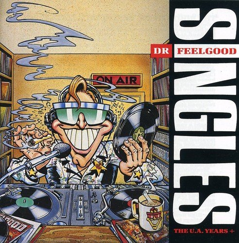 "Album cover with cartoon man wearing sunglasses at a record turntable, surrounded by records."