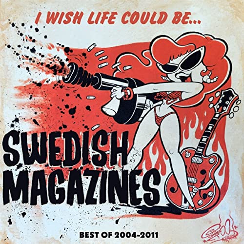 CD cover: cartoon woman with guitar, red and black splatter design.