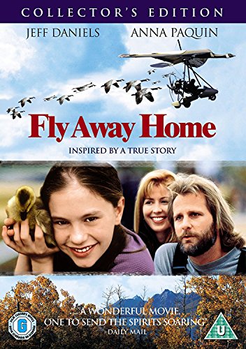 DVD cover for Fly Away Home featuring a girl, man, and geese in flight.