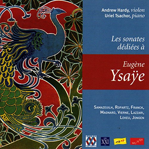 "CD cover with blue background, red stripe, and peacock illustration on the left."