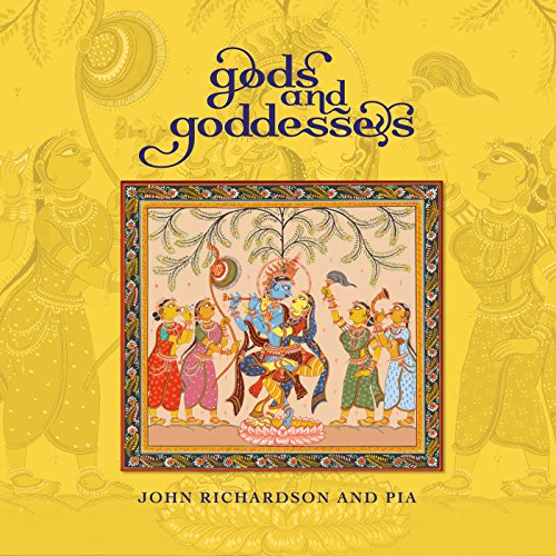 "Album cover with Hindu deity illustration on yellow background, titled 'Gods and Goddesses'."
