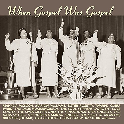 "CD cover with a black-and-white photo of five gospel singers on stage."