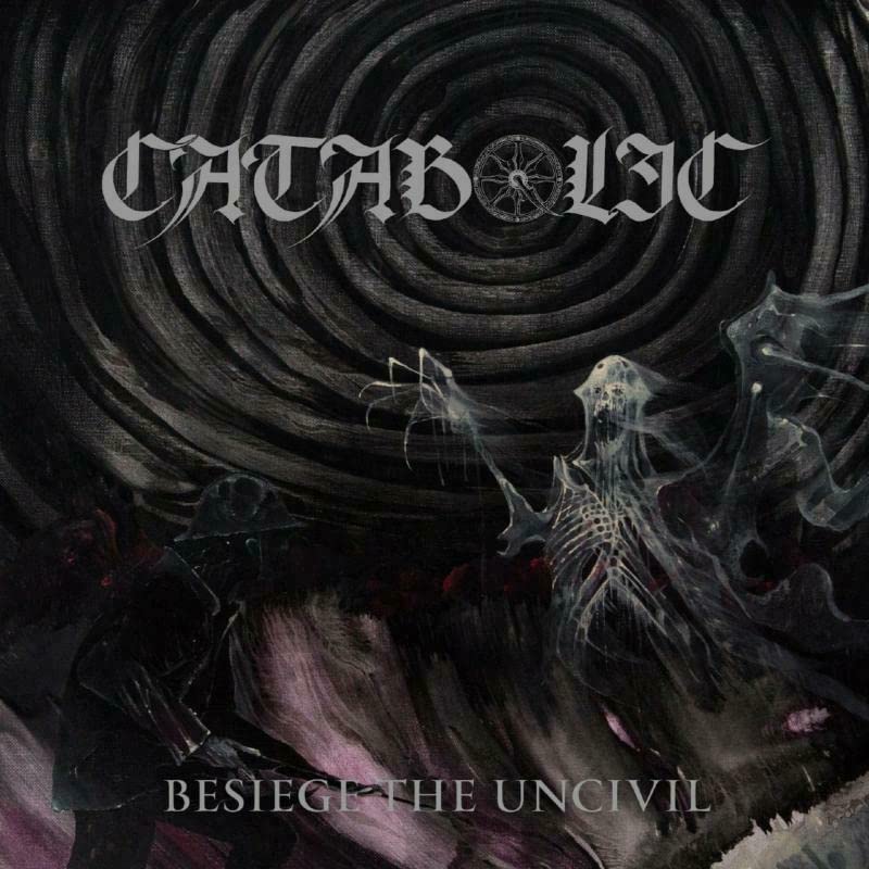 Dark album cover with swirling patterns, skeletal figures, and band name "Catabolic".