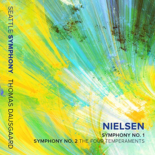 CD cover with abstract yellow and blue brushstrokes, text reading "Nielsen" and "Seattle Symphony".