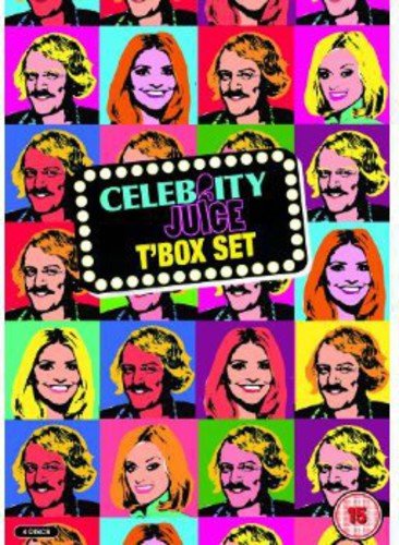 "Celebrity Juice Tbox Set" DVD cover featuring a grid of celebrity portraits in pop art style.