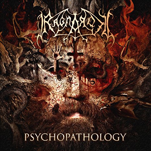 Album cover for Ragnarok’s “Psychopathology” featuring a distorted, bloody face.