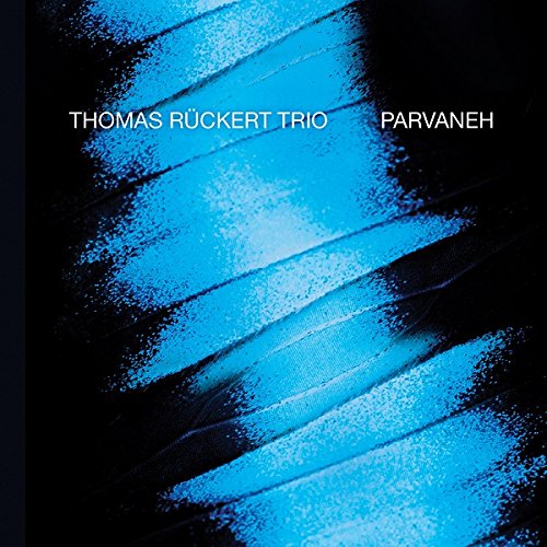 "Album cover with blue abstract design and white text on black background."