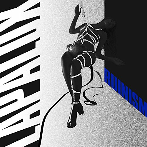 Album cover for Lapalux’s “Ruinism” featuring a bound figure in black and white.
