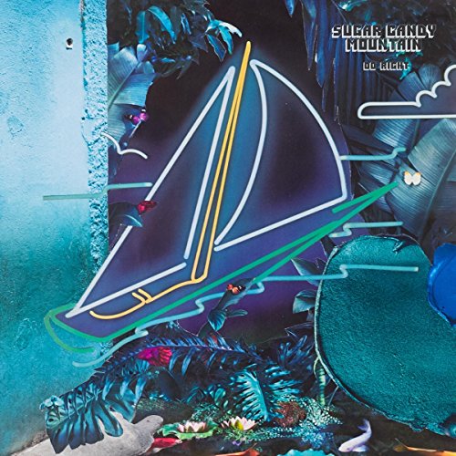 Vinyl record cover: neon sailboat on a teal, tropical background.