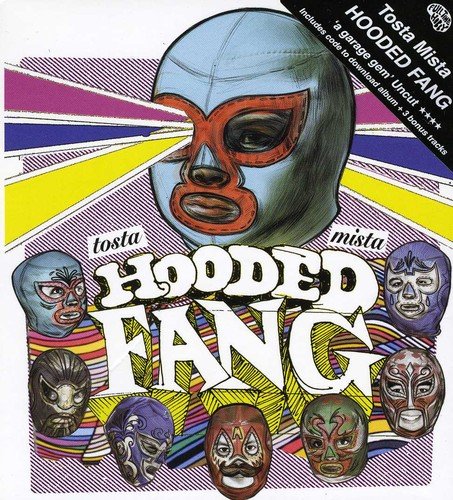 "Album cover with cartoonish illustration of a head and multiple masks."