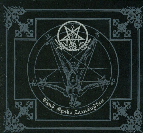Black CD cover with a white pentagram and central figure illustration.