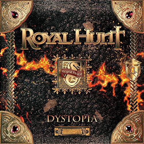 Royal Hunt “Dystopia” CD cover with ornate gold details and flames.