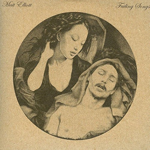 CD cover for Matt Elliott's "Failing Songs" featuring a sketch of two figures.