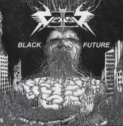 Black and white illustration of a grotesque figure with the words "Black Future".