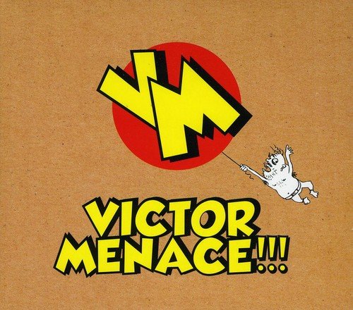 "Album cover with cartoon character and 'Victor Menace' text on brown background."