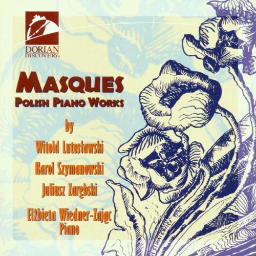 CD cover with mushroom illustration, title "Masques: Polish Piano Works", and artist names listed.