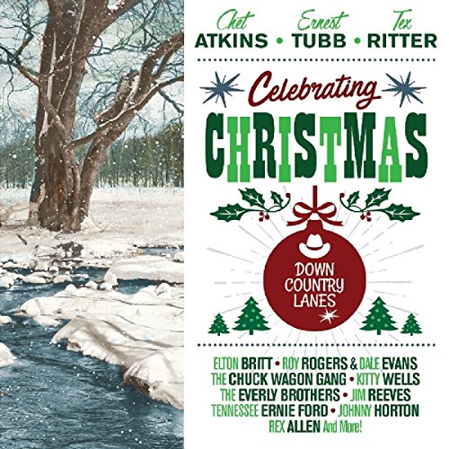 "Christmas album cover with snowy landscape, red ornament, and listed artists' names."