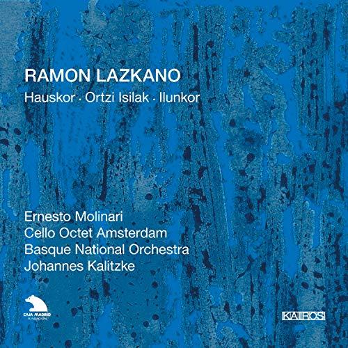 CD cover with blue abstract art and text listing composers and performers.