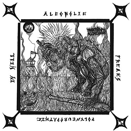 Black and white illustration of a monstrous, distorted figure in a frame.